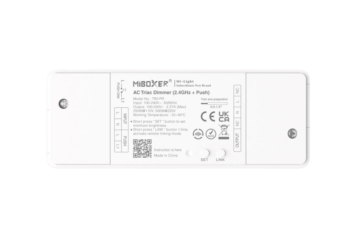 500W FOSE TRIAC dimmeris 100-240V, 2.4GHz RF, Push, 2.27A