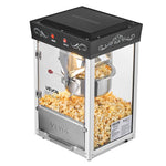 Popkorna mašīna, 0,2 kg nerūsējošā tērauda katls, 800 W, 48 porcijas, stikla sienas, PC durvis, melna