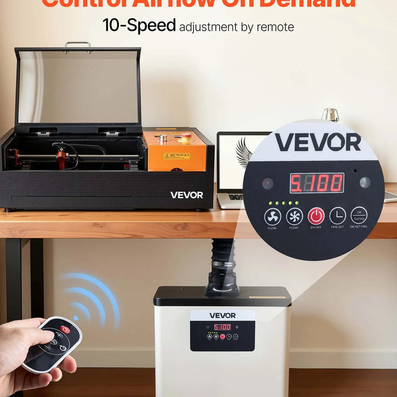 VEVOR lodēšanas dūmu nosūcējs, uzlabota 4 pakāpju filtrācija, lodēšanas dūmu savācējs ar jaudīgu 510 m³/h nosūkšanu, 10 ātrumu regulēšana un tālvadība, bezsuku dūmu ekstraktors lāzergravēšanai un 3D drukai