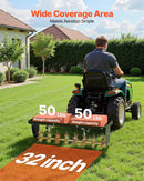 VEVOR velkams zāliena aerators 81 cm ar universālu sakabi, izturīgs un pret rūsu noturīgs augsnes aerācijas instruments ar svara platformu, paredzēts traktoriem un dārza tehnikai