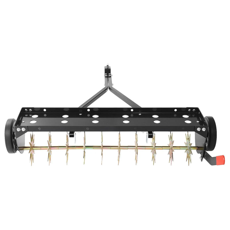 VEVOR velkamais zāliena aerators ar universālu sakabi, 102 cm darba platums, 68 kg slodzes ietilpība, izturīga un rūsas noturīga konstrukcija, aerācijas instruments ar paplāti traktoriem un zāliena tehnikai