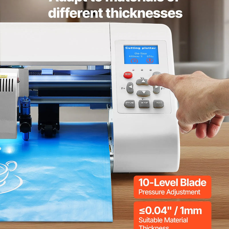 VEVOR vinila griešanas ploteris ar automātisku malu noteikšanu, ar dizaina programmatūru un materiāliem, saderīgs ar vairākiem failu formātiem, pielāgotu DIY rokdarbu, kartīšu un uzlīmju izgatavošanai