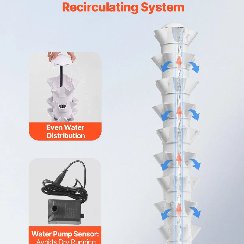VEVOR Hidroponiskā audzēšanas sistēma ar 50 stādījumu vietām, 10 līmeņu vertikālais hidroponiskais tornis ar ūdens sūkni un riteņiem, pārvietojams dārzs iekštelpām garšaugu, augļu un dārzeņu audzēšanai
