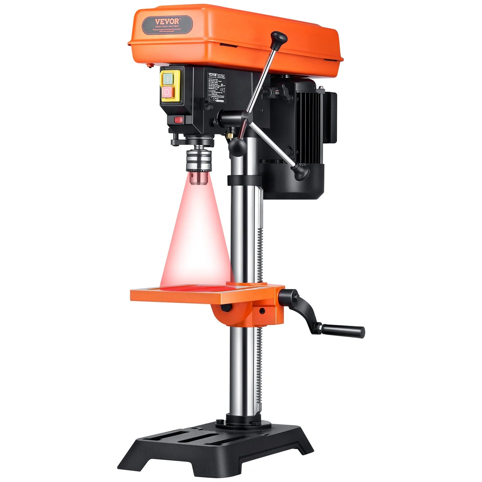 VEVOR galda urbjmašīna 254 mm, 550 W indukcijas motors, regulējams ātrums 550 / 950 / 1500 / 2000 / 2500 apgr./min, noliecams darba galds 0–45°, precīza X-Ray pozicionēšana koka un metāla urbšanai