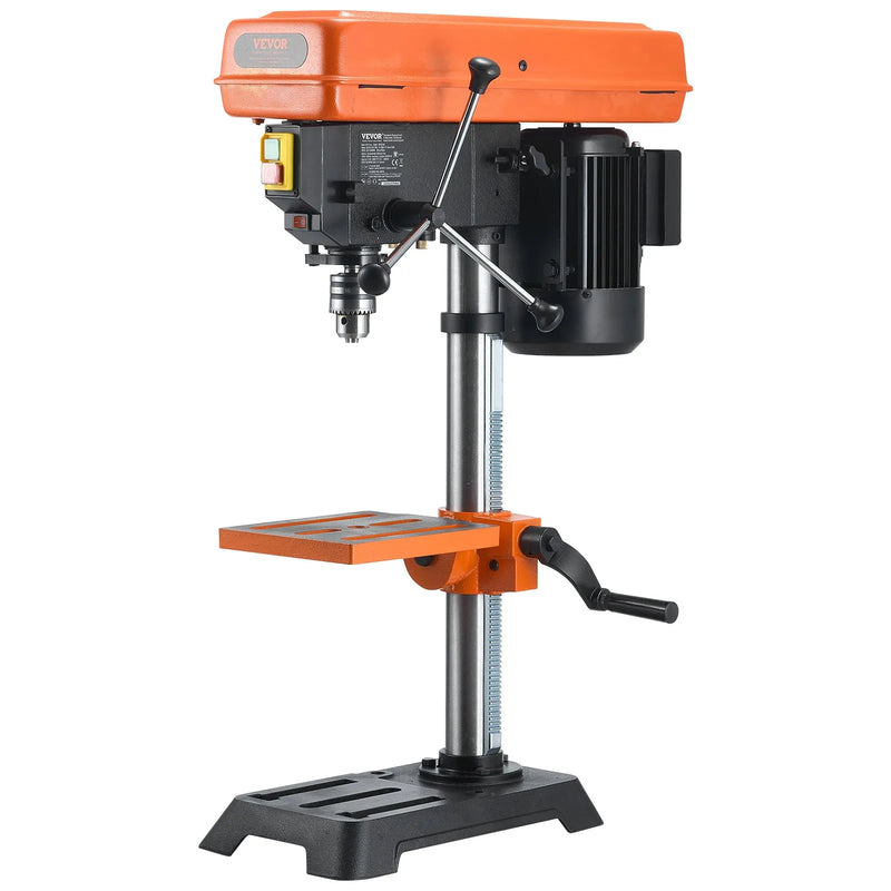 VEVOR galda urbjmašīna 254 mm, 550 W indukcijas motors, regulējams ātrums 550 / 950 / 1500 / 2000 / 2500 apgr./min, noliecams darba galds 0–45°, precīza X-Ray pozicionēšana koka un metāla urbšanai