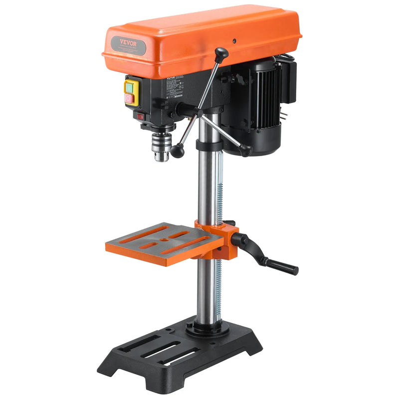 VEVOR galda urbjmašīna 254 mm, 550 W indukcijas motors, regulējams ātrums 550 / 950 / 1500 / 2000 / 2500 apgr./min, noliecams darba galds 0–45°, precīza X-Ray pozicionēšana koka un metāla urbšanai