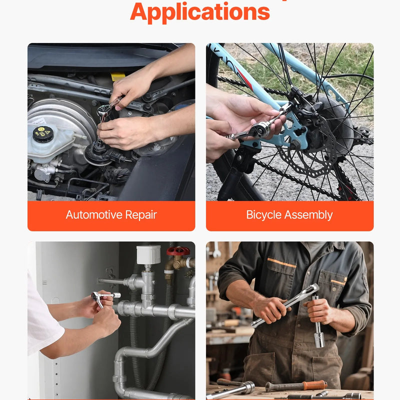 VEVOR 70 gab. uzgaļu un sprūdrata komplekts, 6,4 mm piedziņa, SAE un metriskie dziļie un seklie uzgaļi, Cr-V tērauds, ar bitēm, piederumiem un uzglabāšanas koferi, auto remontam