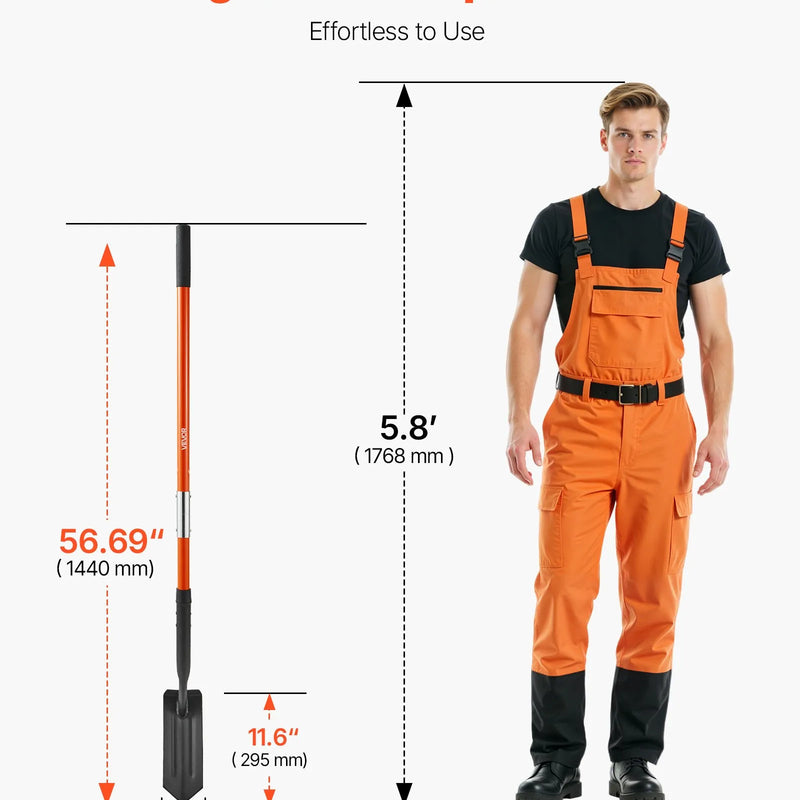 Траншейная лопата 10,4 см Прочное лезвие с фиберглассовой ручкой и нескользящей рукояткой 142,5 см