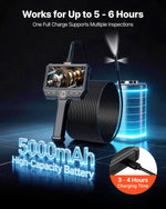 VEVOR trīskāršās kameras endoskops ar 10 m īpaši stingru kabeli, industriālais boreskops ar apgaismojumu, 12,7 cm HD IPS ekrāns, 8 + 2 LED gaismas, 8× tālummaiņa, 5000 mAh akumulators un IP67 ūdensizturība auto diagnostikai un cauruļvadu pārbaudei