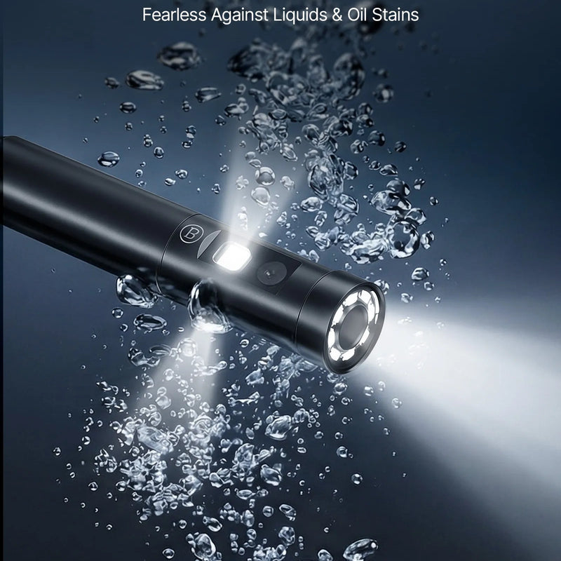 VEVOR trīskāršās kameras endoskops ar 10 m īpaši stingru kabeli, industriālais boreskops ar apgaismojumu, 12,7 cm HD IPS ekrāns, 8 + 2 LED gaismas, 8× tālummaiņa, 5000 mAh akumulators un IP67 ūdensizturība auto diagnostikai un cauruļvadu pārbaudei