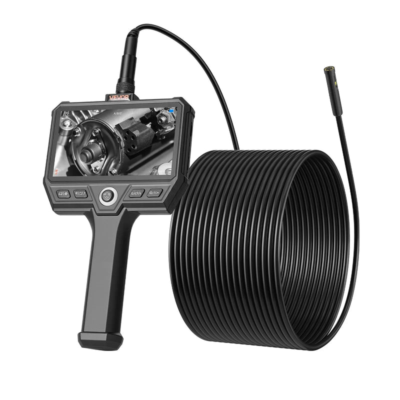 VEVOR trīskāršās kameras endoskops ar 10 m īpaši stingru kabeli, industriālais boreskops ar apgaismojumu, 12,7 cm HD IPS ekrāns, 8 + 2 LED gaismas, 8× tālummaiņa, 5000 mAh akumulators un IP67 ūdensizturība auto diagnostikai un cauruļvadu pārbaudei