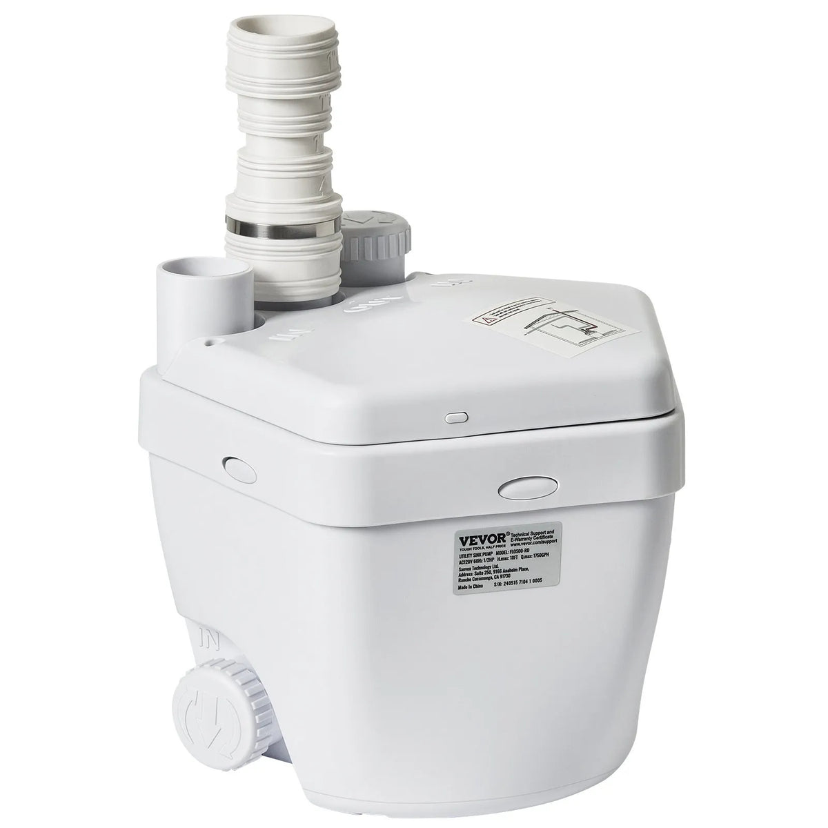 VEVOR saimniecības izlietnes drenāžas sūkņa sistēma 200 W, plūsma līdz 5700 l/h, pacelšanas augstums 5,5 m, 38 mm izplūde, zema trokšņa līmeņa un pret koroziju izturīgs sūknis villām, pagrabiem, veļas mašīnām, izlietnēm un bāriem