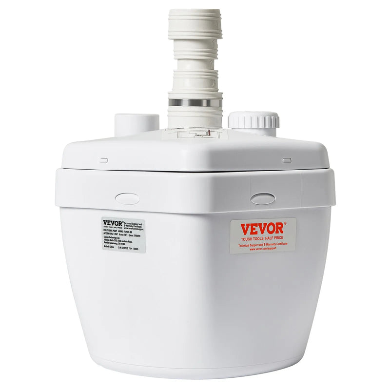 VEVOR saimniecības izlietnes drenāžas sūkņa sistēma 200 W, plūsma līdz 5700 l/h, pacelšanas augstums 5,5 m, 38 mm izplūde, zema trokšņa līmeņa un pret koroziju izturīgs sūknis villām, pagrabiem, veļas mašīnām, izlietnēm un bāriem