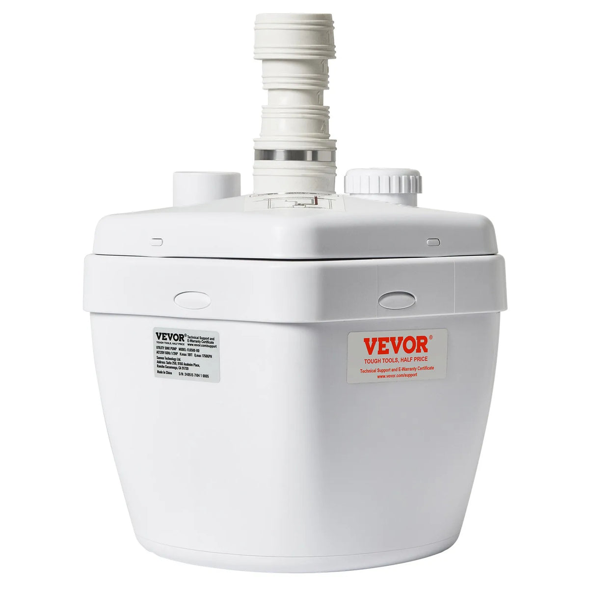 VEVOR saimniecības izlietnes drenāžas sūkņa sistēma 200 W, plūsma līdz 5700 l/h, pacelšanas augstums 5,5 m, 38 mm izplūde, zema trokšņa līmeņa un pret koroziju izturīgs sūknis villām, pagrabiem, veļas mašīnām, izlietnēm un bāriem