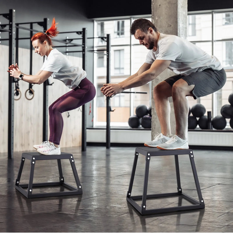 Pliometriskā kaste treniņiem, 30 cm tērauda platforma ar neslīdošu virsmu, piemērota mājas sporta zālei un spēka treniņiem, melna
