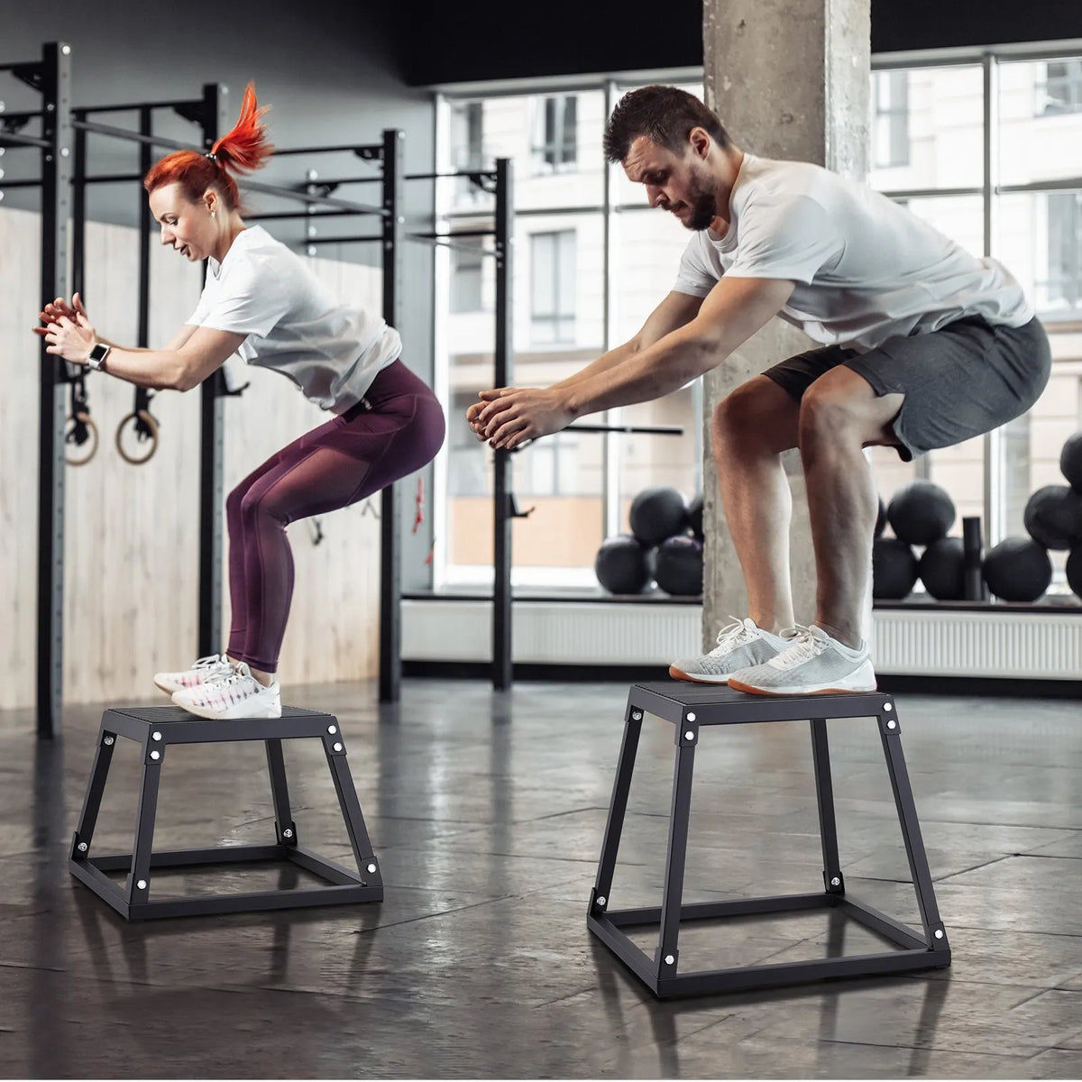 Pliometriskā kaste treniņiem, 30 cm tērauda platforma ar neslīdošu virsmu, piemērota mājas sporta zālei un spēka treniņiem, melna