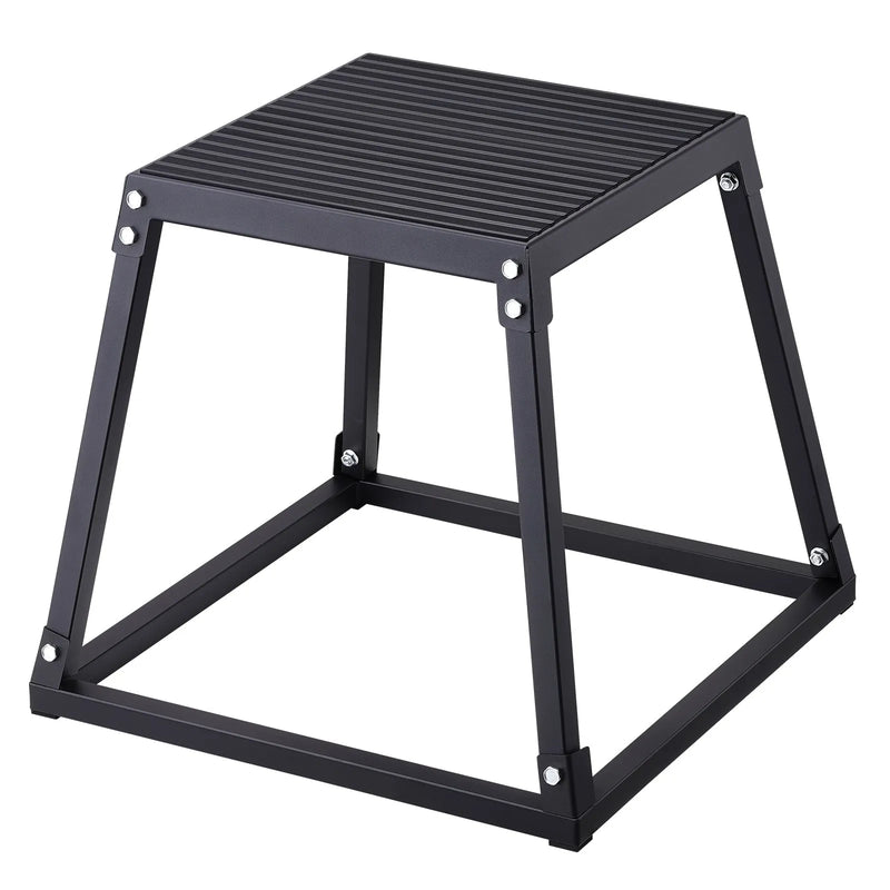 Plyometriskā lecamkaste, 45 cm, tērauda platforma ar neslīdošu virsmu, treniņiem mājās un sporta zālē, melna