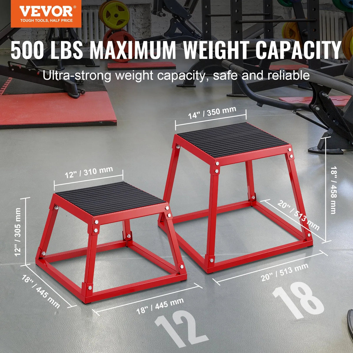 Plyometriskā lēcienu kaste 46 cm, tērauda treniņu platforma ar neslīdošu virsmu, mājas fitnesam, sarkana