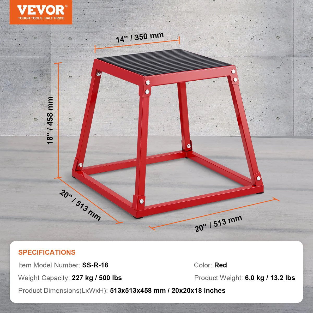Plyometriskā lēcienu kaste 46 cm, tērauda treniņu platforma ar neslīdošu virsmu, mājas fitnesam, sarkana