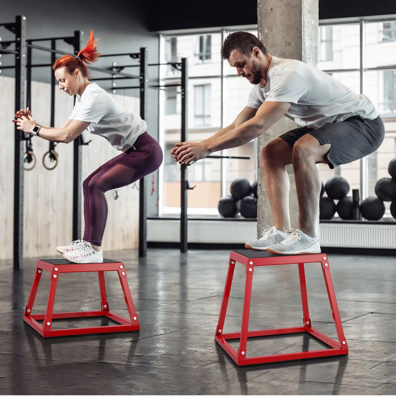 Plyometriskā lēcienu kaste 46 cm, tērauda treniņu platforma ar neslīdošu virsmu, mājas fitnesam, sarkana