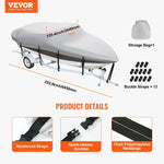 VEVOR Laivu pārsegs, 5180–5790 mm, piekabējams, ūdensdrošs, 600D jūras klases PU Oxford, ar motora pārsegu un sprādžu siksnām, piemērots V-veida, trīsstūrveida, Fish Ski, Runabout, Bass laivām