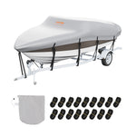 Laivas pārsegs VEVOR 600D, 7010–7310 mm, ūdensizturīgs, pelēks, ar motora pārsegu un siksnām – piemērots V-Hull, Tri-Hull, Fish Ski, Runabout, Bass laivām