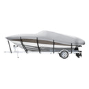 Laivas pārsegs VEVOR 600D, 7010–7310 mm, ūdensizturīgs, pelēks, ar motora pārsegu un siksnām – piemērots V-Hull, Tri-Hull, Fish Ski, Runabout, Bass laivām