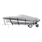Laivas pārsegs VEVOR 600D, 7010–7310 mm, ūdensizturīgs, pelēks, ar motora pārsegu un siksnām – piemērots V-Hull, Tri-Hull, Fish Ski, Runabout, Bass laivām