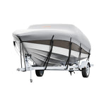 Laivas pārsegs VEVOR 600D, 7010–7310 mm, ūdensizturīgs, pelēks, ar motora pārsegu un siksnām – piemērots V-Hull, Tri-Hull, Fish Ski, Runabout, Bass laivām