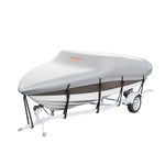 Laivas pārsegs VEVOR 600D, 7010–7310 mm, ūdensizturīgs, pelēks, ar motora pārsegu un siksnām – piemērots V-Hull, Tri-Hull, Fish Ski, Runabout, Bass laivām