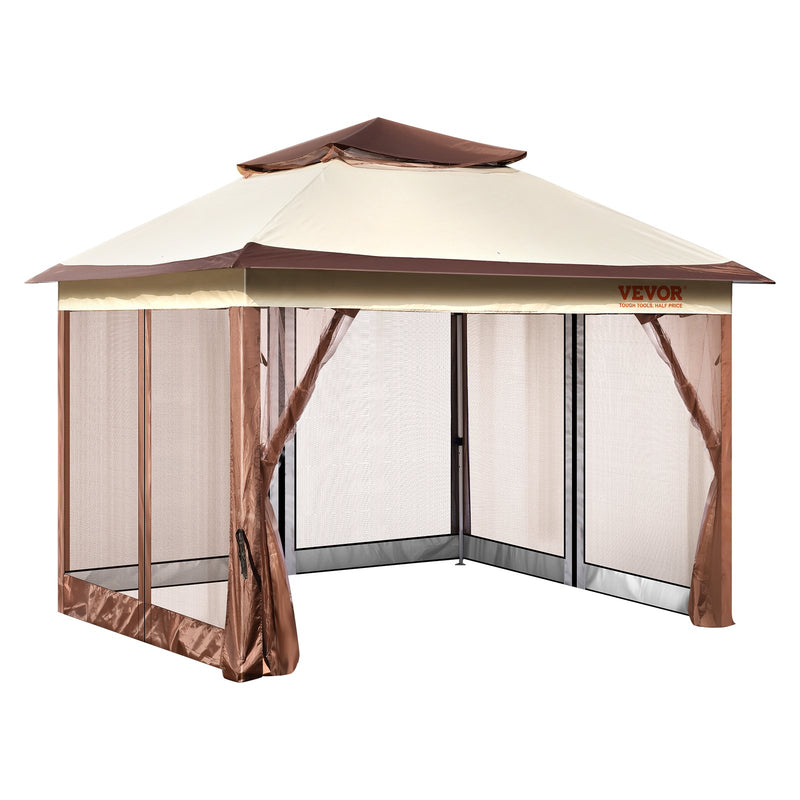VEVOR Outdoor gazebo 3.3 x 3.3 m with anti-mosquito net and durable steel frame and 250D Oxford coating, ideal for relaxation, outdoor parties and garden events, light brown