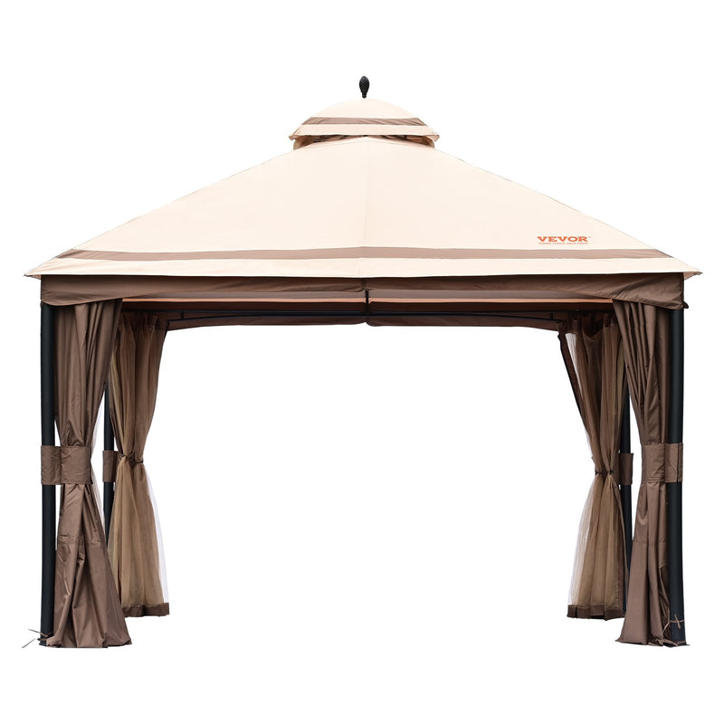 VEVOR Outdoor gazebo 3 x 4 m with mosquito netting and sturdy steel frame and 180 G polyester with PU coating, ideal for relaxation, outdoor parties and garden events, light brown
