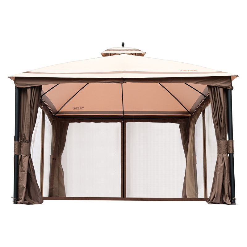 VEVOR Outdoor gazebo 3 x 4 m with mosquito netting and sturdy steel frame and 180 G polyester with PU coating, ideal for relaxation, outdoor parties and garden events, light brown