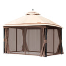 VEVOR Outdoor gazebo 3 x 4 m with mosquito netting and sturdy steel frame and 180 G polyester with PU coating, ideal for relaxation, outdoor parties and garden events, light brown