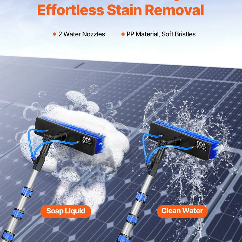 VEVOR ūdens padeves tīrīšanas kāts 7,3 m ar pagarināmu rokturi, 180° grozāma birstes galva un 20 m šļūtene, logu un saules paneļu tīrīšanai mājsaimniecībā un āra darbos, piemērots kemperiem un terasēm