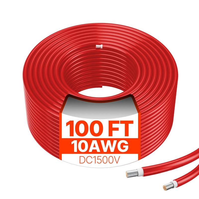 VEVOR saules paneļu pagarinājuma kabelis 30,48 m, 6 mm² / 10 AWG, IP67 ūdensizturīgs PV kabelis mājas, kuģu un kemperu saules paneļiem, sarkans