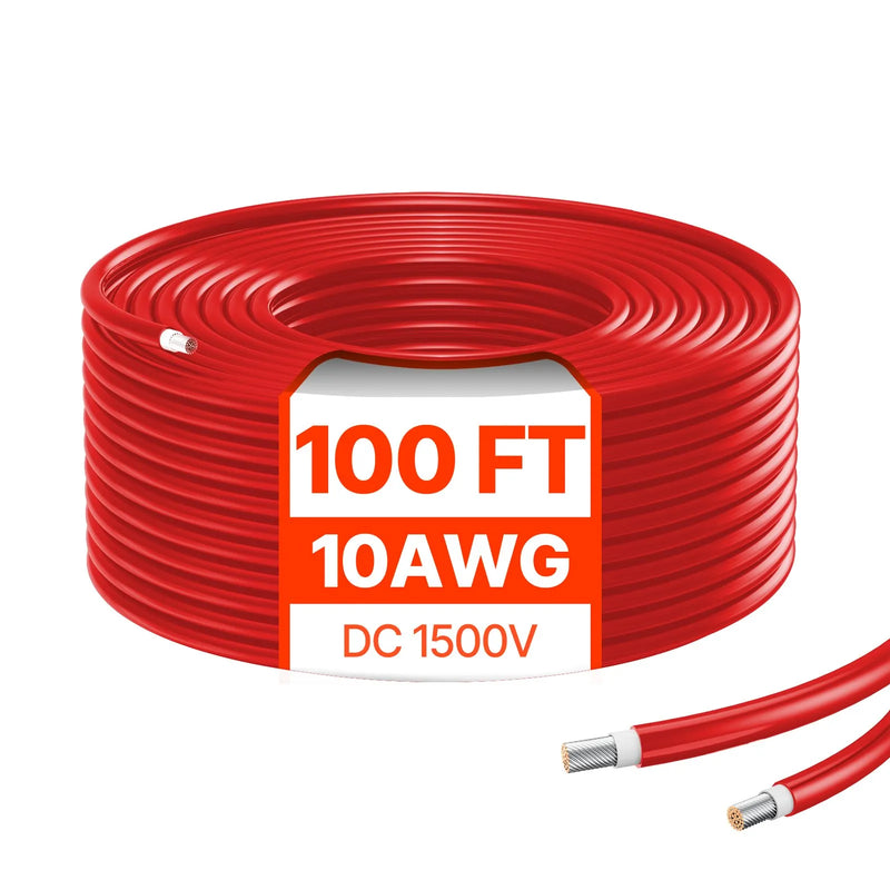 VEVOR saules paneļu pagarinājuma kabelis 30,48 m, 6 mm² / 10 AWG, IP67 ūdensizturīgs PV kabelis mājas, kuģu un kemperu saules paneļiem, sarkans
