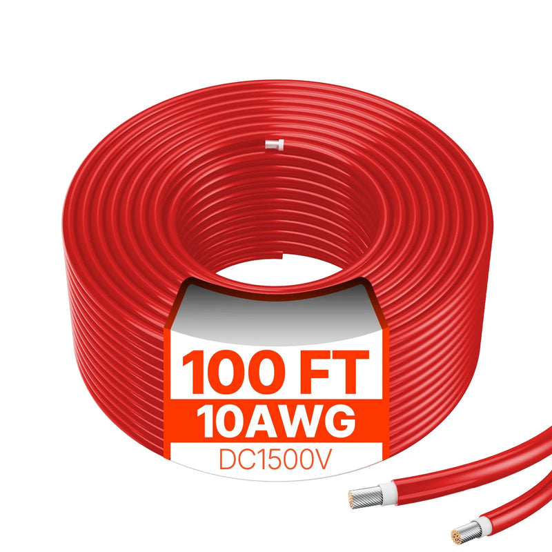 VEVOR saules paneļu pagarinājuma kabelis 30,48 m, 6 mm² / 10 AWG, IP67 ūdensizturīgs PV kabelis mājas, kuģu un kemperu saules paneļiem, sarkans