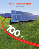 VEVOR saules paneļu pagarinātājkabeļu komplekts 30,48 m, 6 mm² PV kabelis ar ūdensizturīgiem vīrišķajiem un sievišķajiem savienotājiem, mājai, laivām un kemperiem, melns + sarkans (2 gab.)