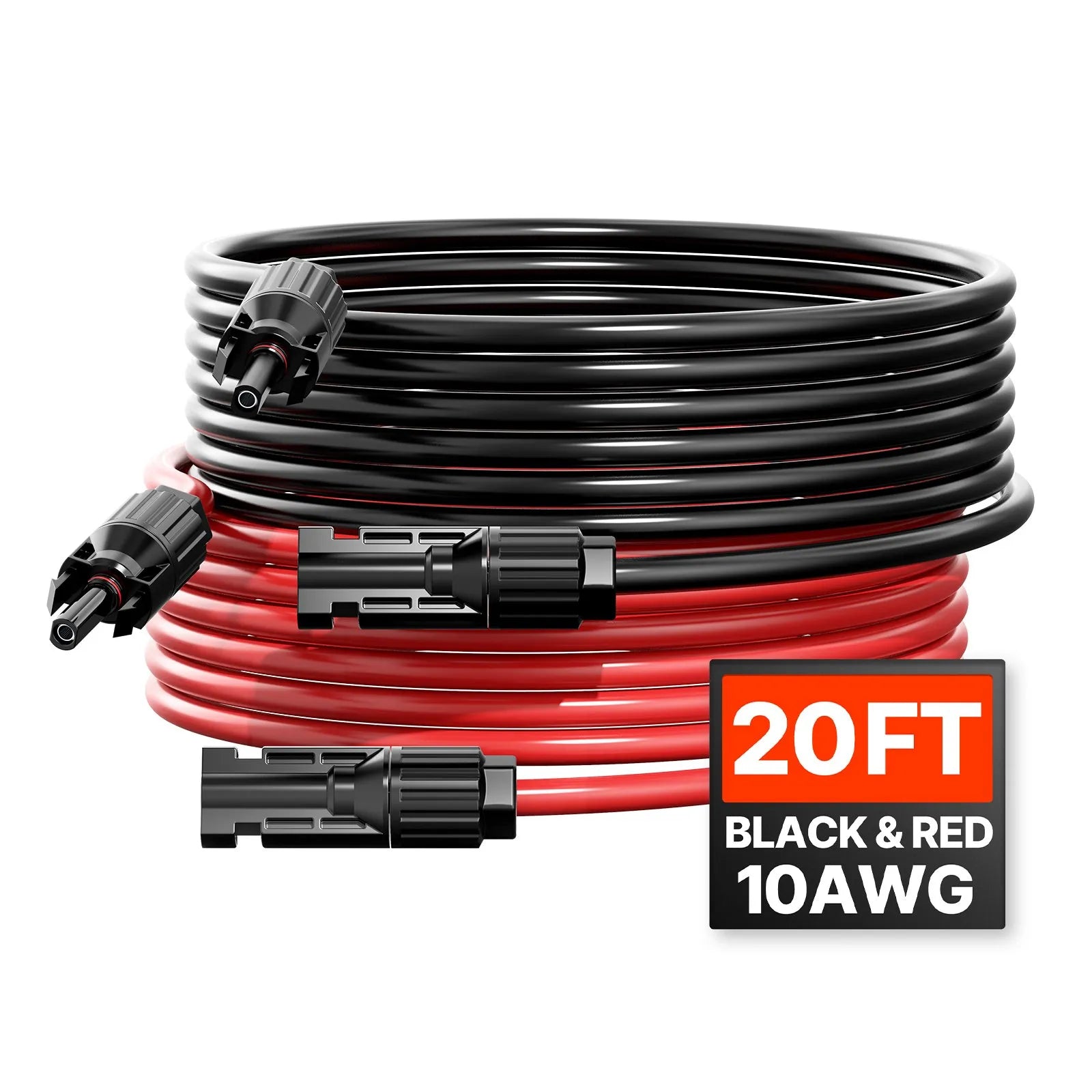 VEVOR 6,1 m (20 ft) saules paneļu pagarinātājkabelis ar sieviešu un vīriešu savienotājiem, 10 AWG / 6 mm², 1 pāris.