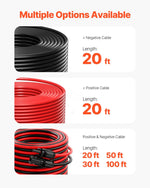 VEVOR 6,1 m (20 ft) saules paneļu pagarinātājkabelis ar sieviešu un vīriešu savienotājiem, 10 AWG / 6 mm², 1 pāris.
