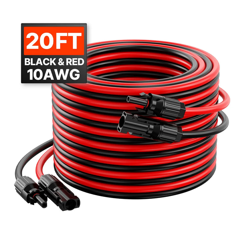 VEVOR 6,1 m (20 ft) saules paneļu pagarinātājkabelis ar sieviešu un vīriešu savienotājiem, 10 AWG / 6 mm², 1 pāris.