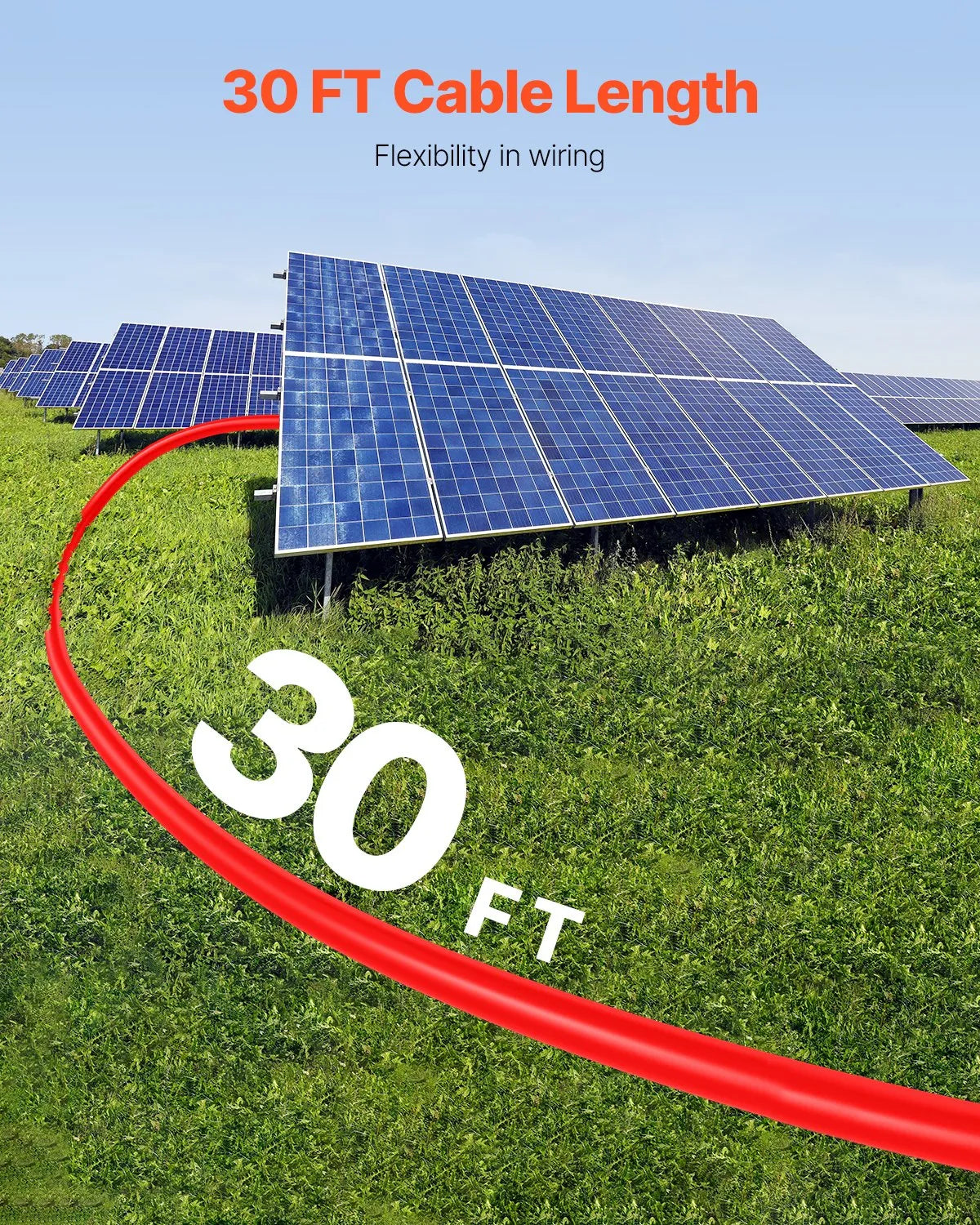 VEVOR 9,14 m saules paneļu pagarinājuma kabeļu komplekts, 6 mm² PV kabeļi ar ūdensizturīgiem savienotājiem, melns un sarkans, paredzēti mājas, kuģu un kemperu saules paneļiem (2 gab.)