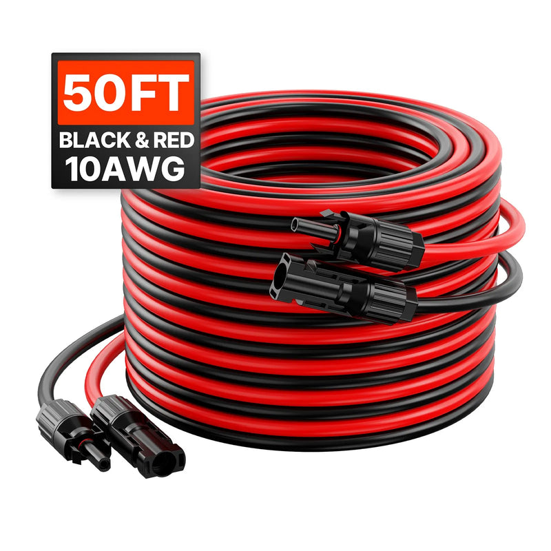 VEVOR 15,24 m saules paneļu pagarinājuma kabeļu komplekts, 6 mm² PV kabeļi ar ūdensizturīgiem savienotājiem, melns un sarkans, paredzēti mājas, kuģu un kemperu saules paneļiem (2 gab.)