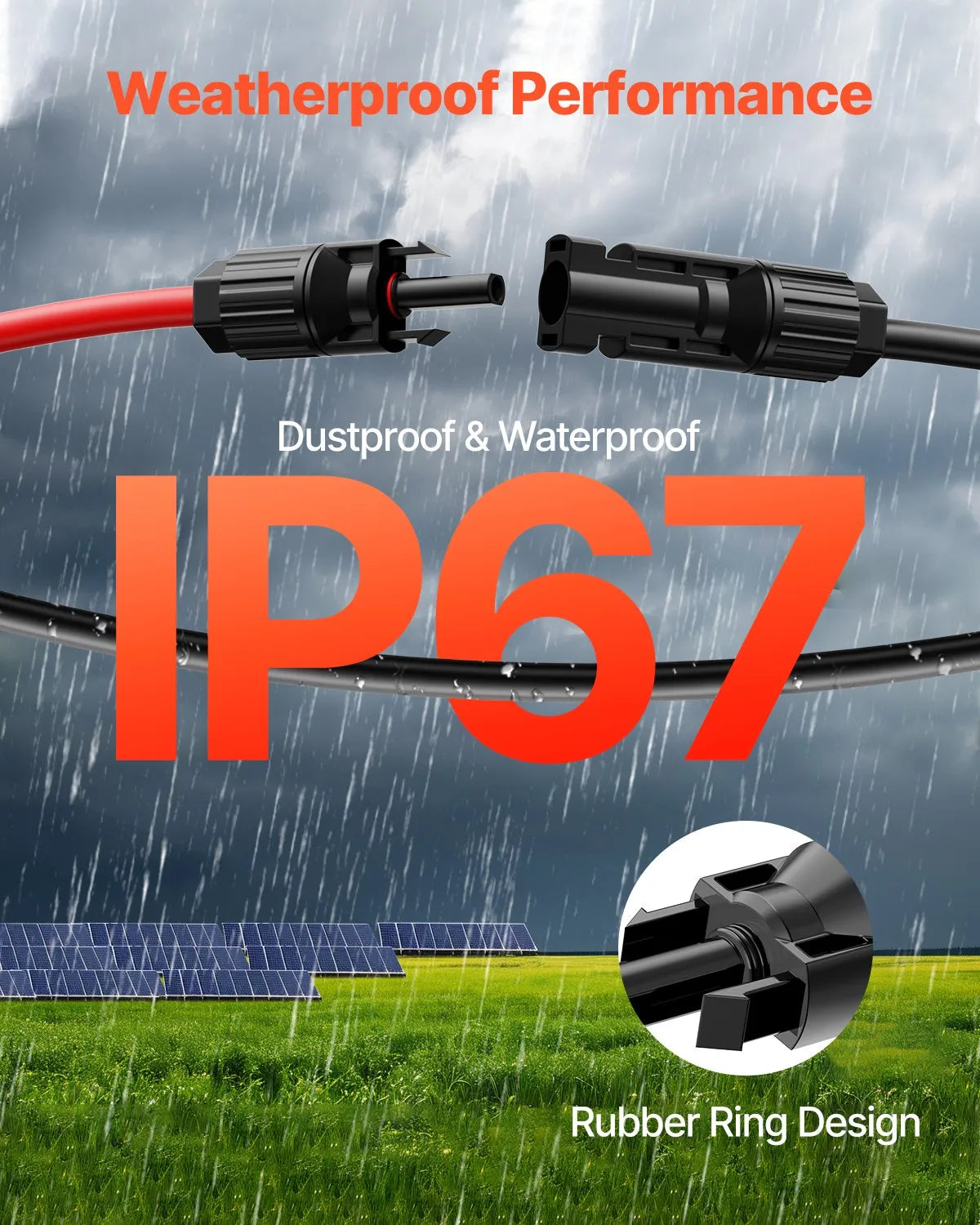 VEVOR 15,24 m saules paneļu pagarinājuma kabeļu komplekts, 6 mm² PV kabeļi ar ūdensizturīgiem savienotājiem, melns un sarkans, paredzēti mājas, kuģu un kemperu saules paneļiem (2 gab.)
