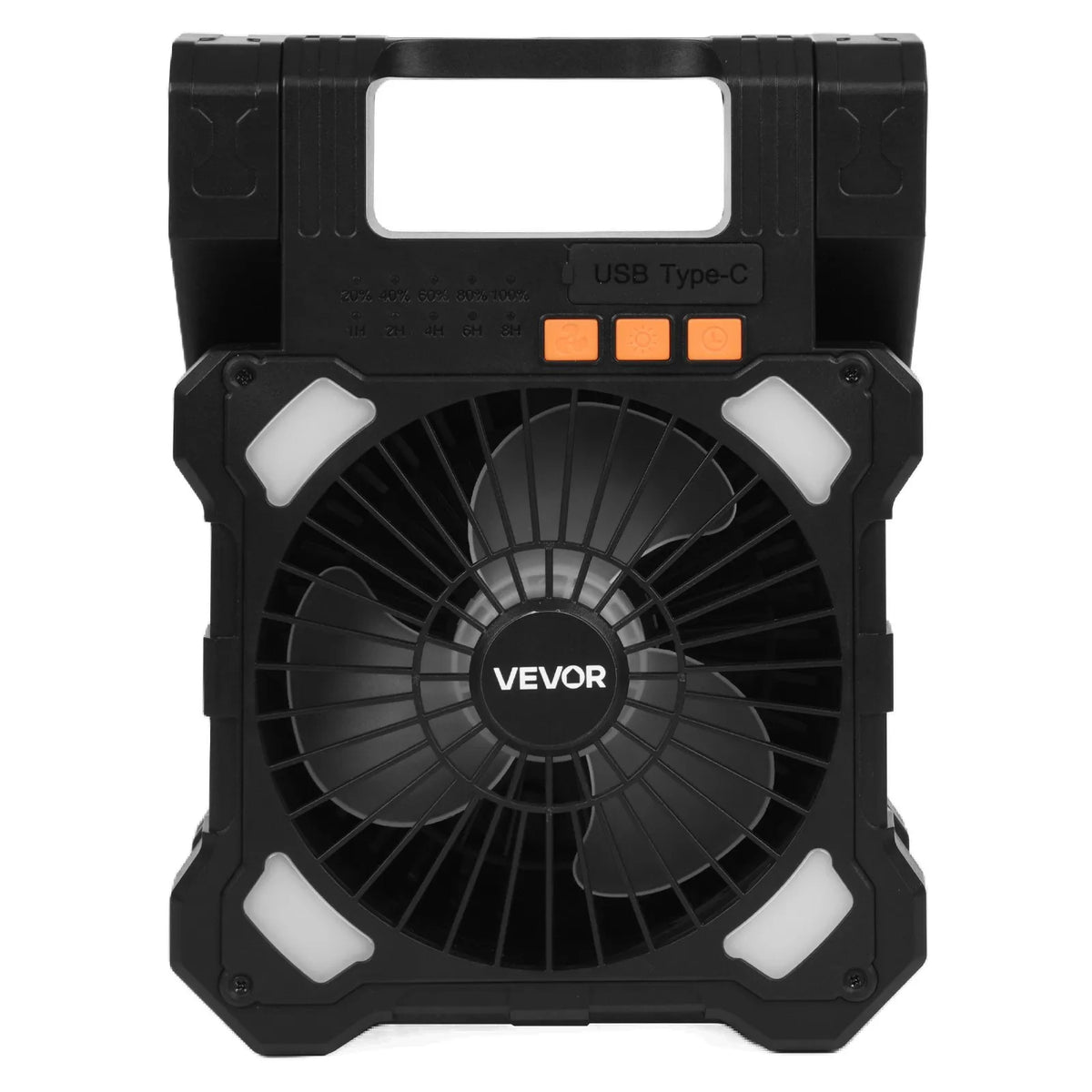VEVOR uzlādējams saules ventilators 20 000 mAh ar LED laternu, 20 cm pārnēsājams bezvadu ventilators ar 7 W salokāmu saules paneli, 5 ātrumi, taimeris, kluss, USB barošana kempingam, teltij un darbam