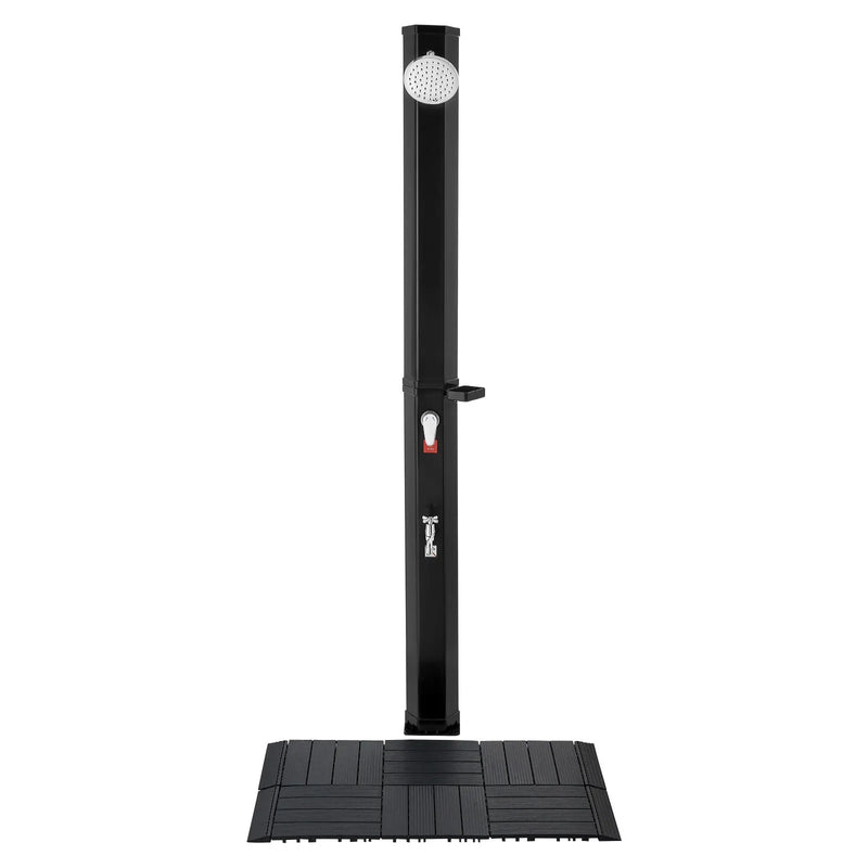 VEVOR 35 l ar sauli apsildāma āra duša ar 195 cm dušas galvas augstumu, brīvi stāvoša, ar grīdas komplektu un kāju krānu, karstā un aukstā ūdens regulēšana, piemērota dārzam, pie baseina un pludmalē, melna