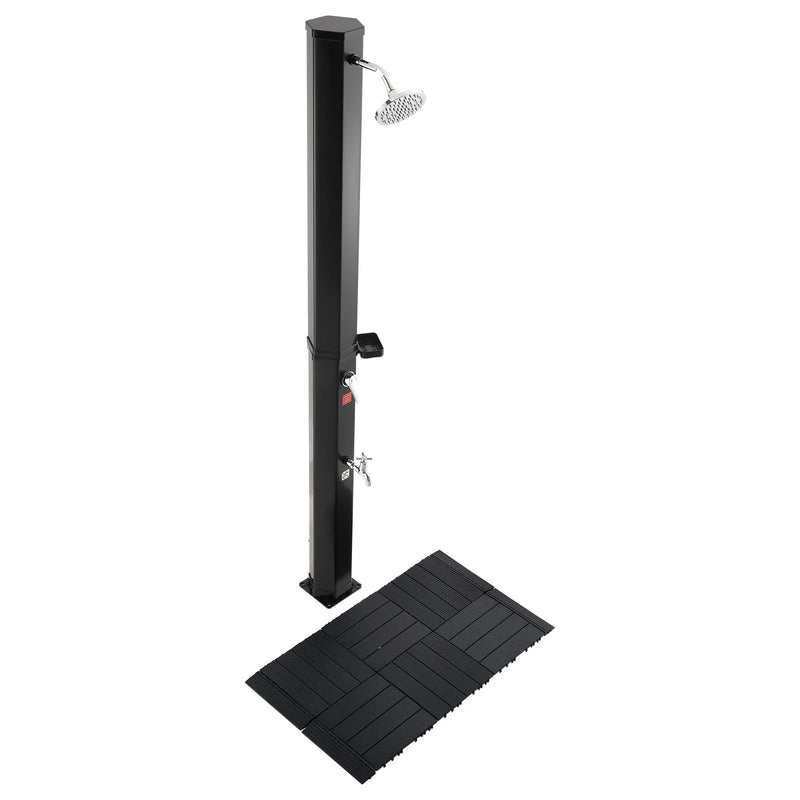 VEVOR 35 l ar sauli apsildāma āra duša ar 195 cm dušas galvas augstumu, brīvi stāvoša, ar grīdas komplektu un kāju krānu, karstā un aukstā ūdens regulēšana, piemērota dārzam, pie baseina un pludmalē, melna