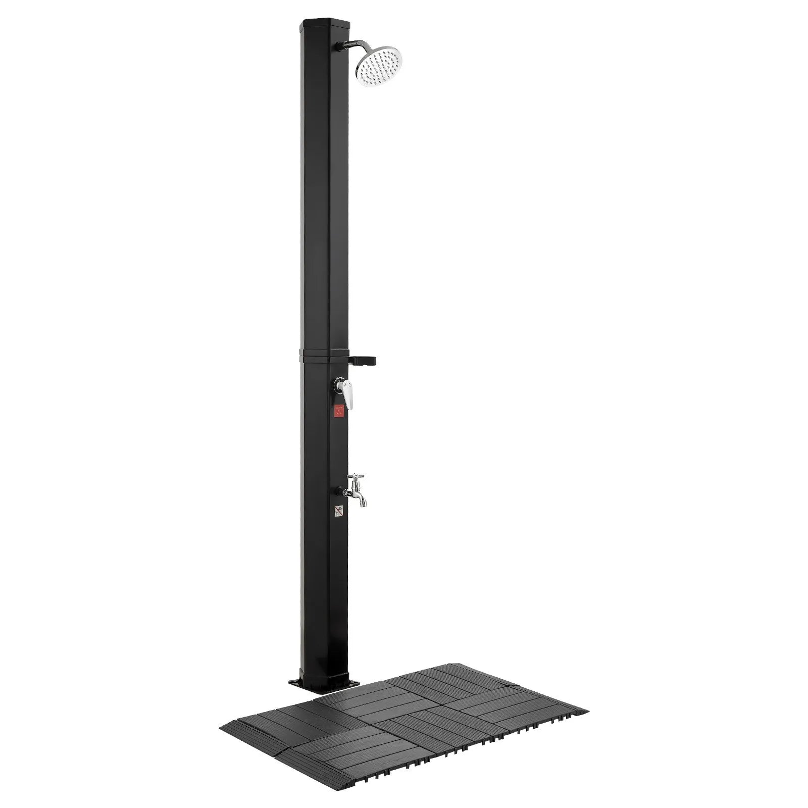 VEVOR 35 l ar sauli apsildāma āra duša ar 195 cm dušas galvas augstumu, brīvi stāvoša, ar grīdas komplektu un kāju krānu, karstā un aukstā ūdens regulēšana, piemērota dārzam, pie baseina un pludmalē, melna