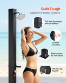 VEVOR 35 l ar sauli apsildāma āra duša ar 195 cm dušas galvas augstumu, brīvi stāvoša, ar grīdas komplektu un kāju krānu, karstā un aukstā ūdens regulēšana, piemērota dārzam, pie baseina un pludmalē, melna